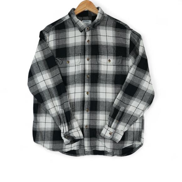 Old Navy Shirt Mens XL Black Gray Plaid Flannel Double Brushed Casual Cozy Fall - Picture 2 of 6